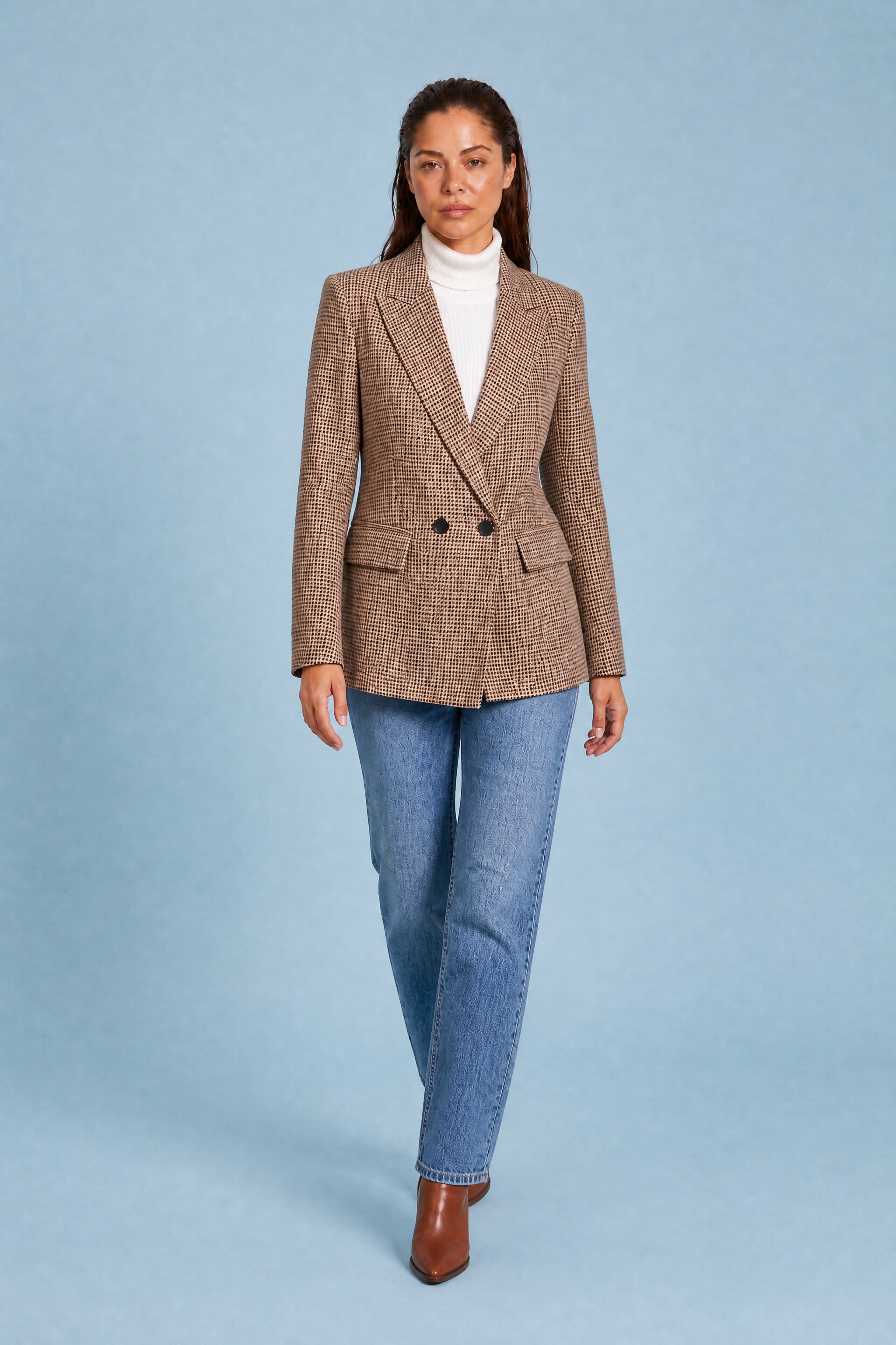 Blazer ajusté motif pied-de-poule | Vue en mouvement | Lounelle Paris
