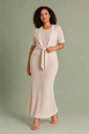 Ensemble 3 pièces beige maille ajourée | Porté sur une autre silhouette | Lounelle Paris