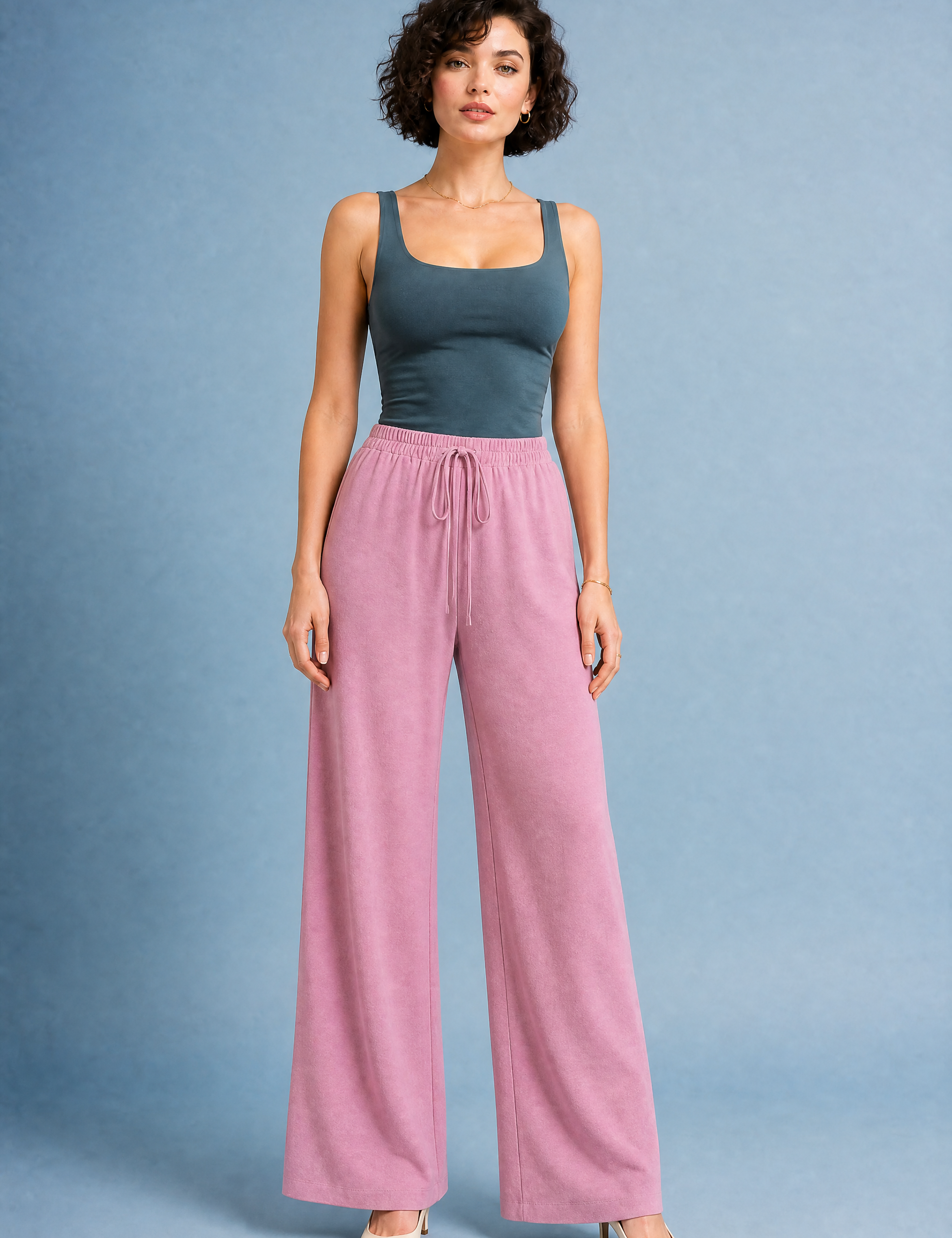 Pantalon large fluide à cordon | Variante Rose | Lounelle Paris