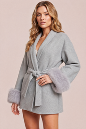 Manteau court ample col châle | Vue rapprochée | Lounelle Paris