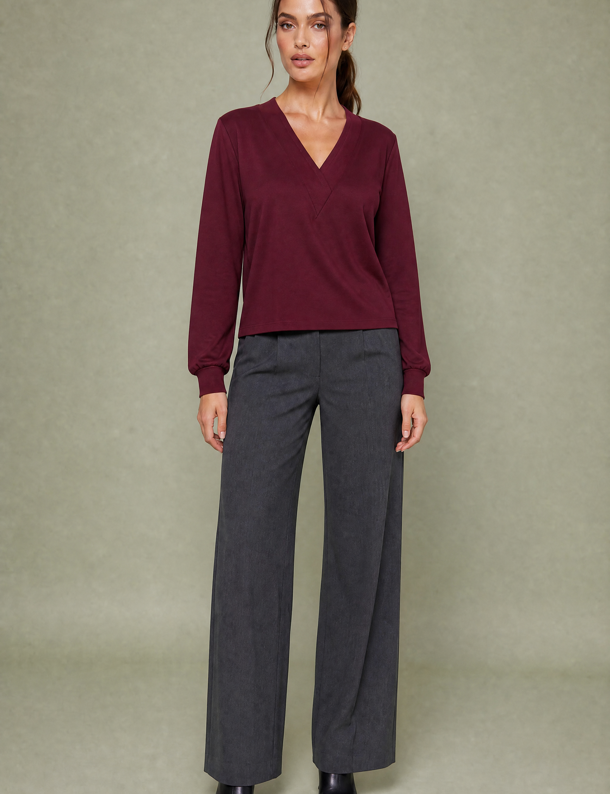 Sweat ample col V croisé | Variante Bordeaux | Lounelle Paris