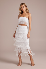 Completo bianco bandeau con frange