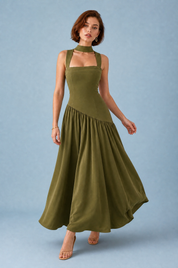 Robe longue col halter à lacets | Vue en mouvement | Lounelle Paris