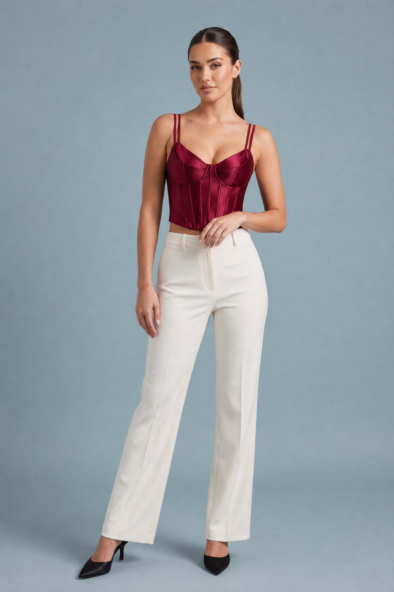 Corset satiné dos lacé | Variante Bordeaux | Lounelle Paris