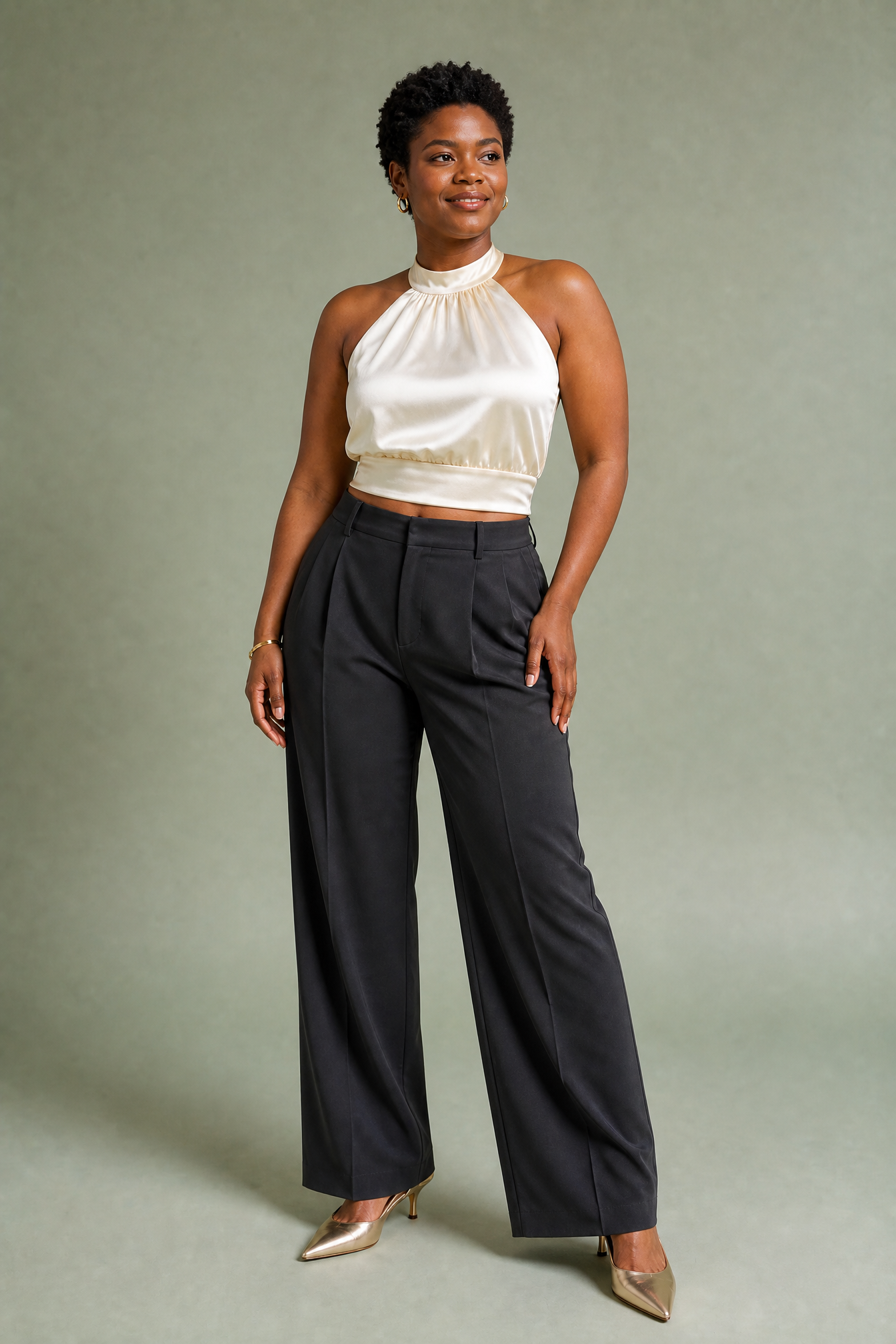 Top ivoire dos nu satiné | Porté sur une autre silhouette | Lounelle Paris