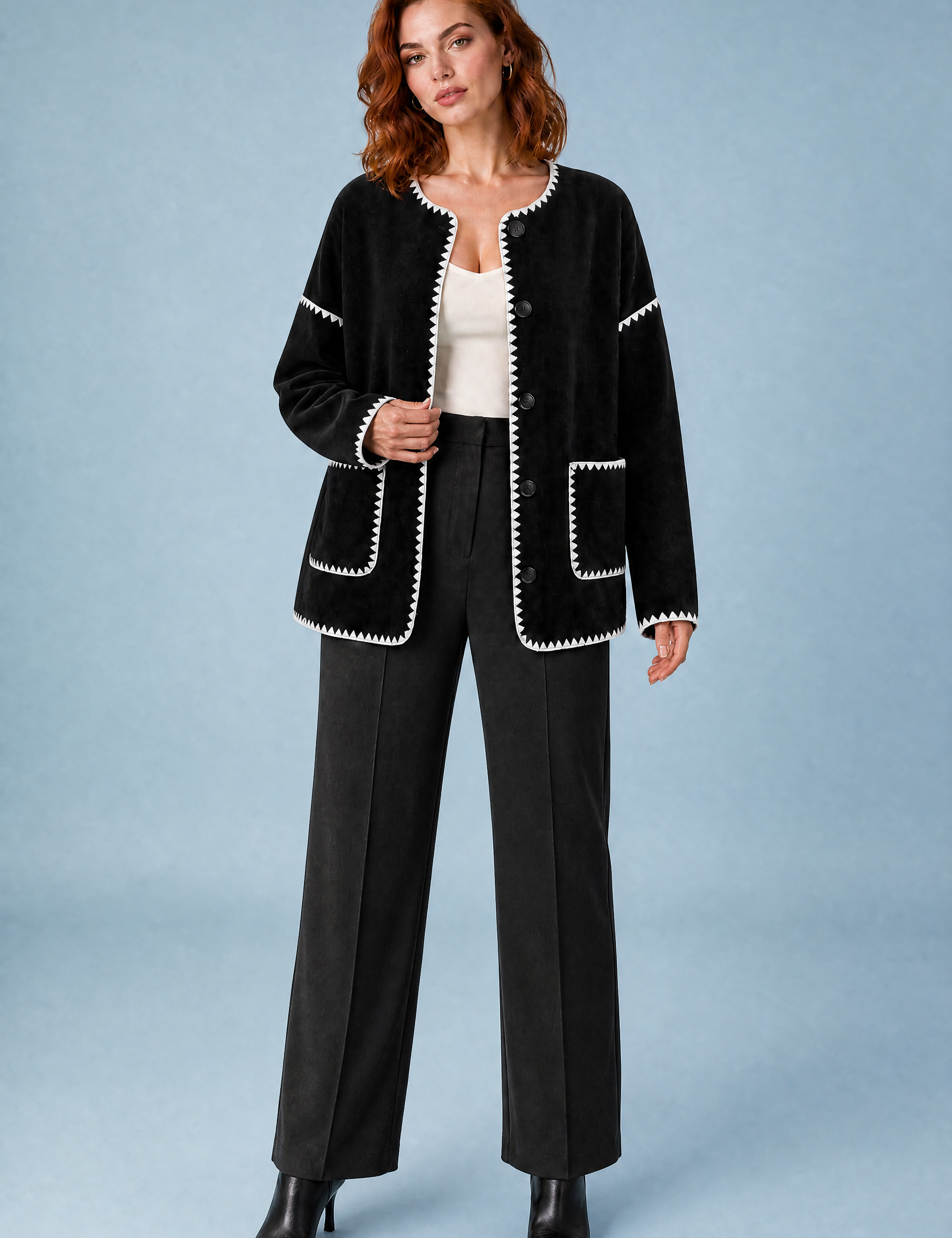 Veste polaire noire bicolore ample | Variante Noir | Lounelle Paris