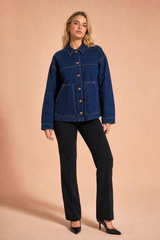 Giacca in denim blu scuro ampia