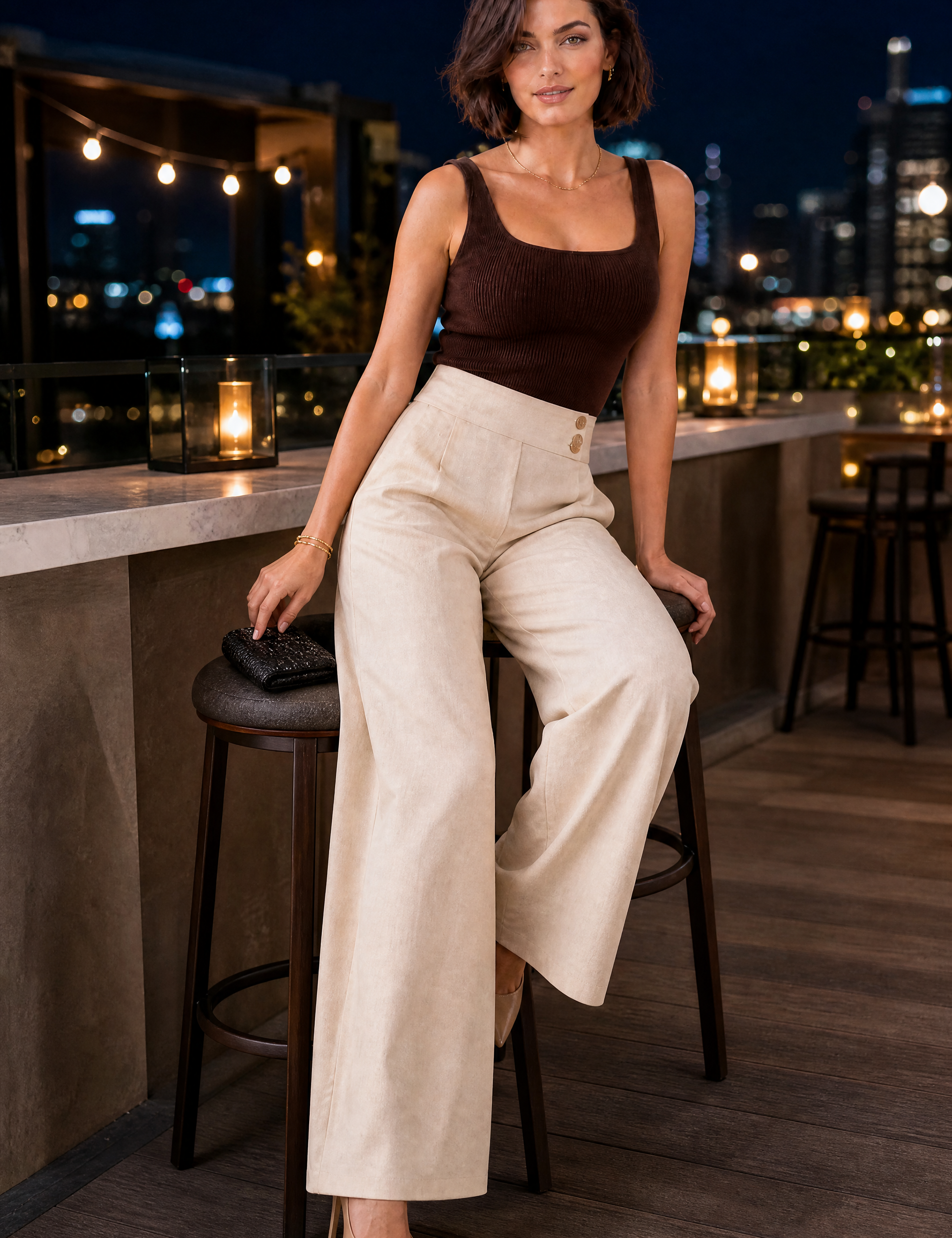 Pantalon palazzo fluide | Variante Beige - Lifestyle | Lounelle Paris