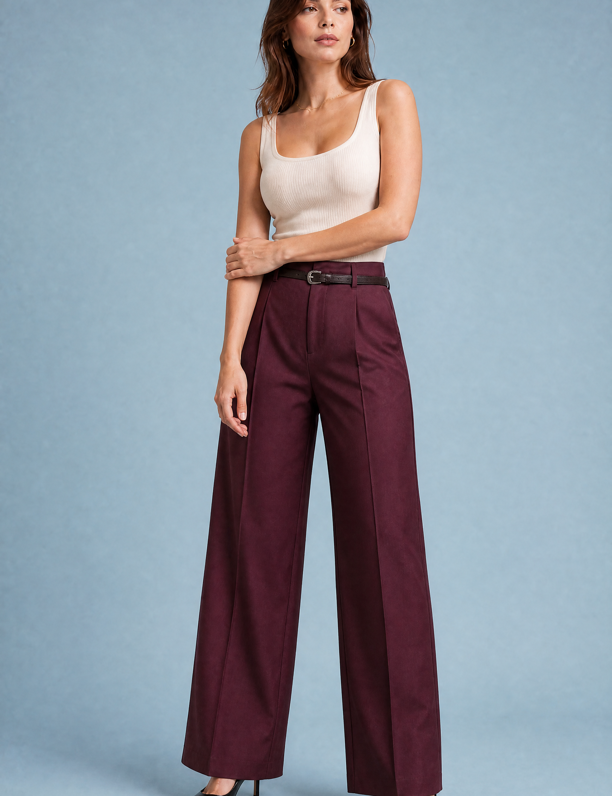 Pantalon large taille haute | Variante Bordeaux | Lounelle Paris