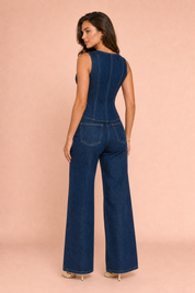 Ensemble denim sans manches taille haute | Vue de dos | Lounelle Paris