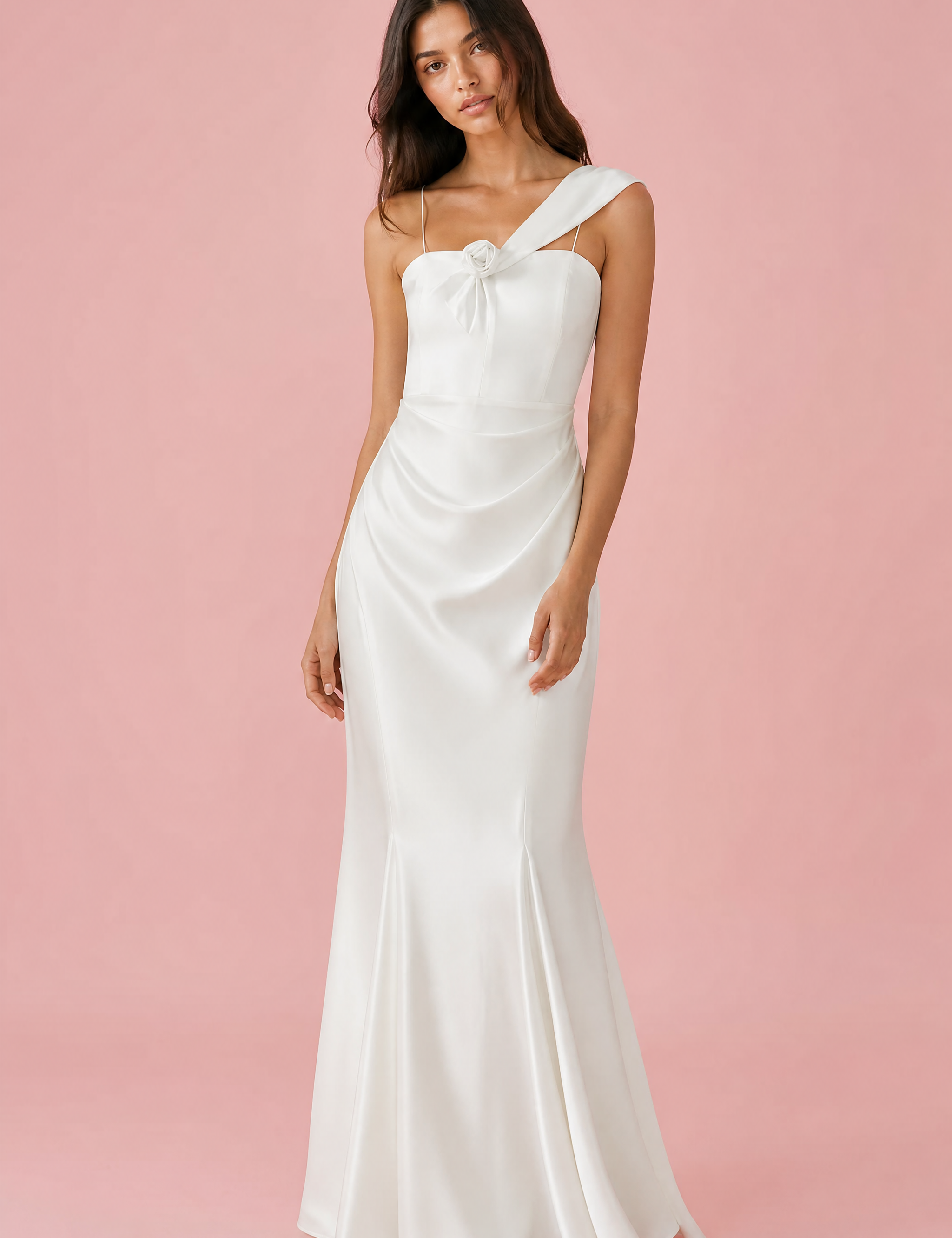 Robe longue blanche asymétrique | Vue de face | Lounelle Paris