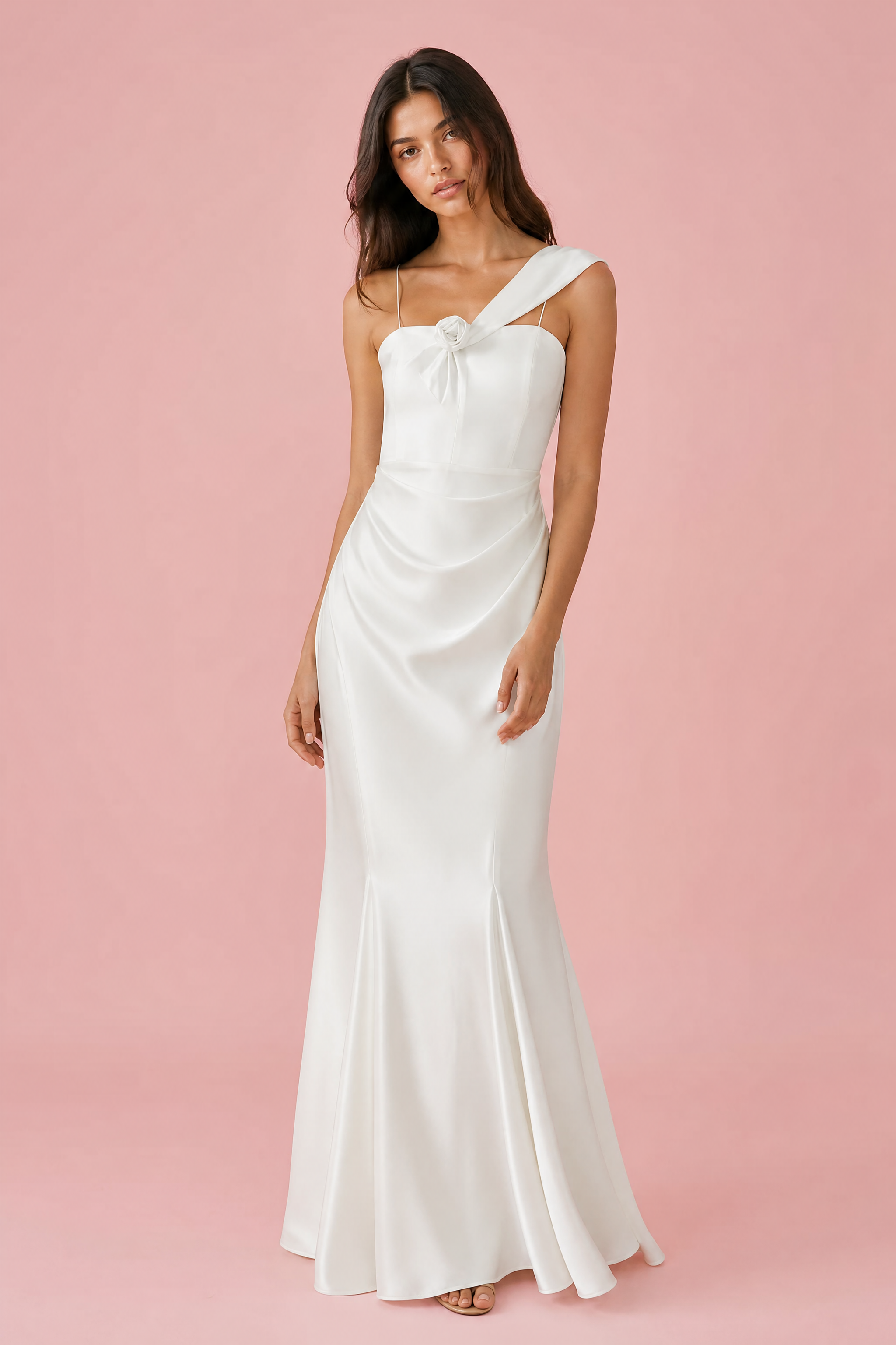 Robe longue blanche asymétrique | Vue de face | Lounelle Paris