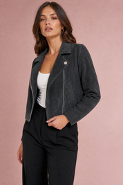 Veste courte suédine zip asymétrique | Vue rapprochée | Lounelle Paris