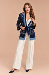 Gilet blu navy a V con frange