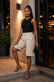 Bermuda droit taille haute | Deuxième photo lifestyle | Lounelle Paris