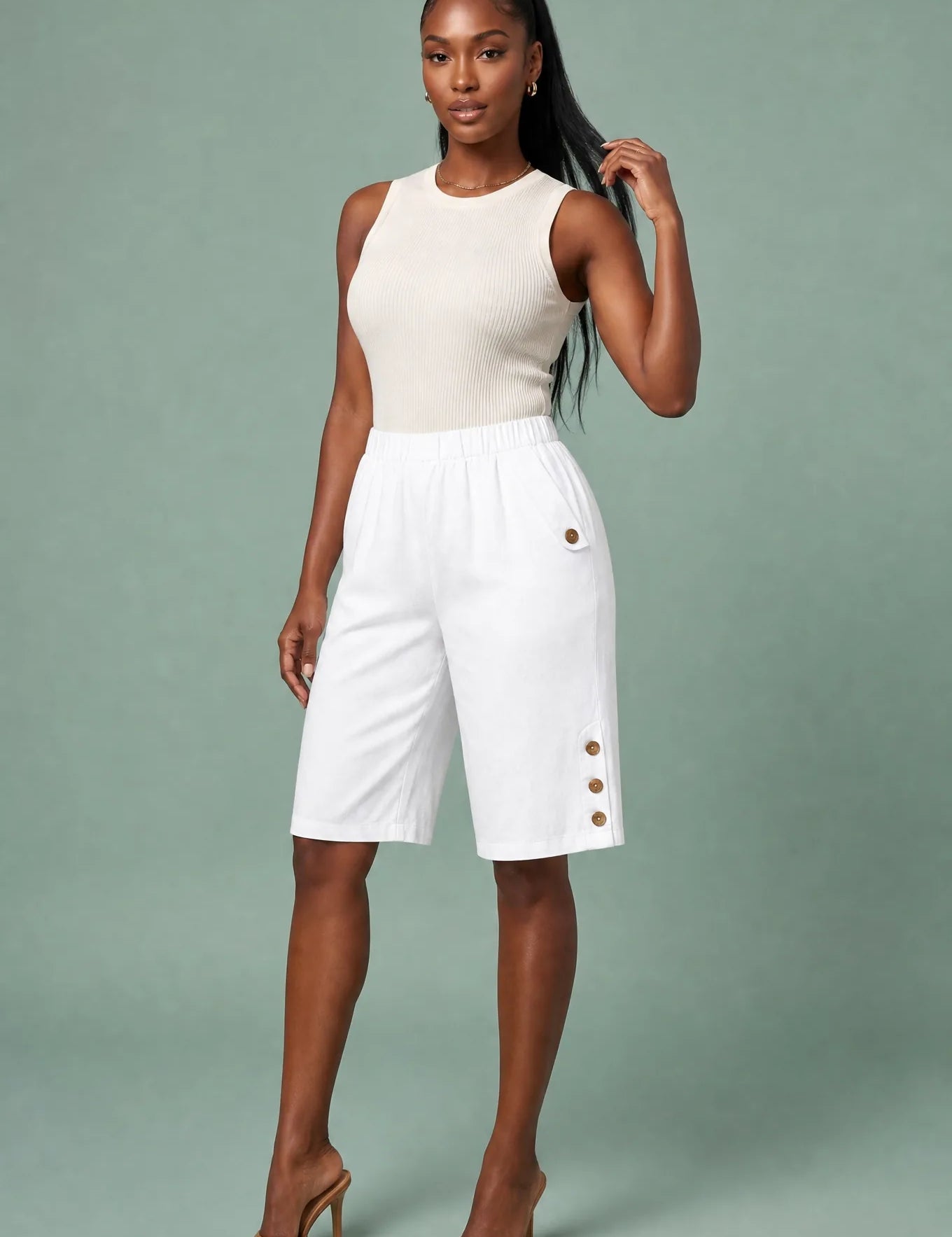 Bermuda droit taille haute | Variante Blanc | Lounelle Paris