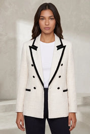 Blazer blanc tweed à contraste noir | Lounelle Paris