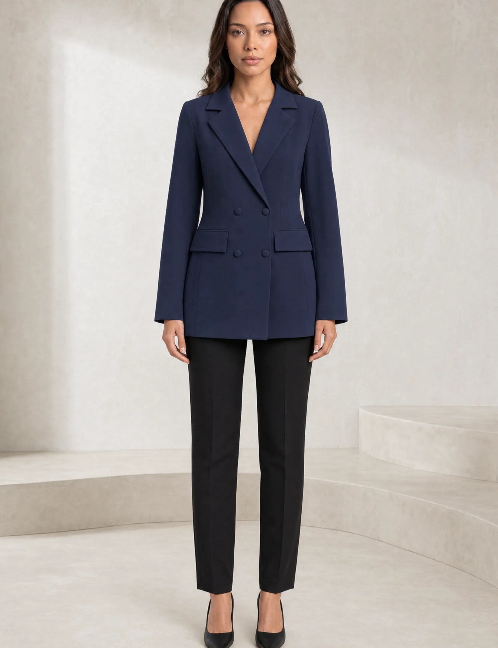 Blazer bleu marine ajusté double boutonnage | Lounelle Paris
