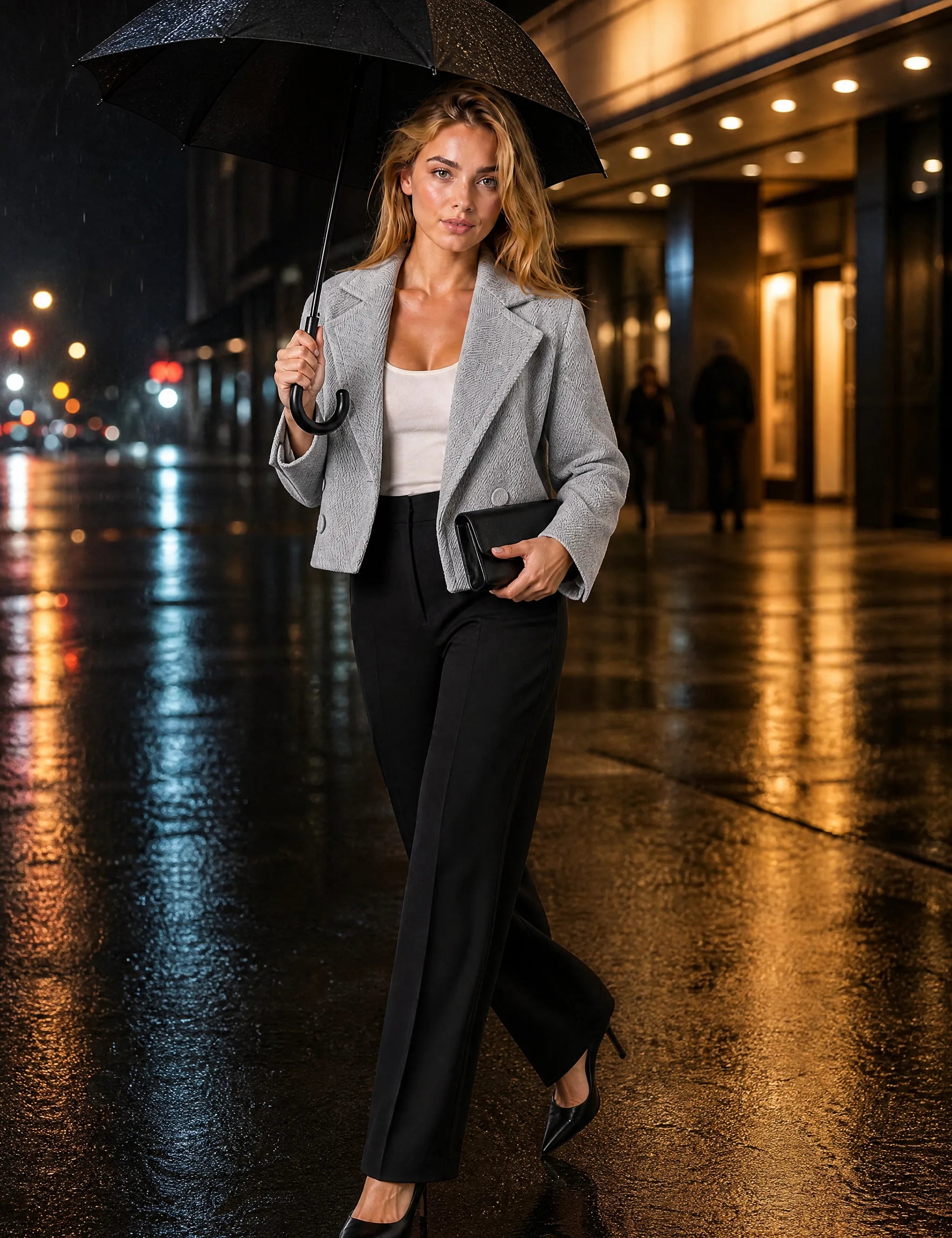 Blazer court ample à double boutonnage | Variante Gris clair - Lifestyle | Lounelle Paris