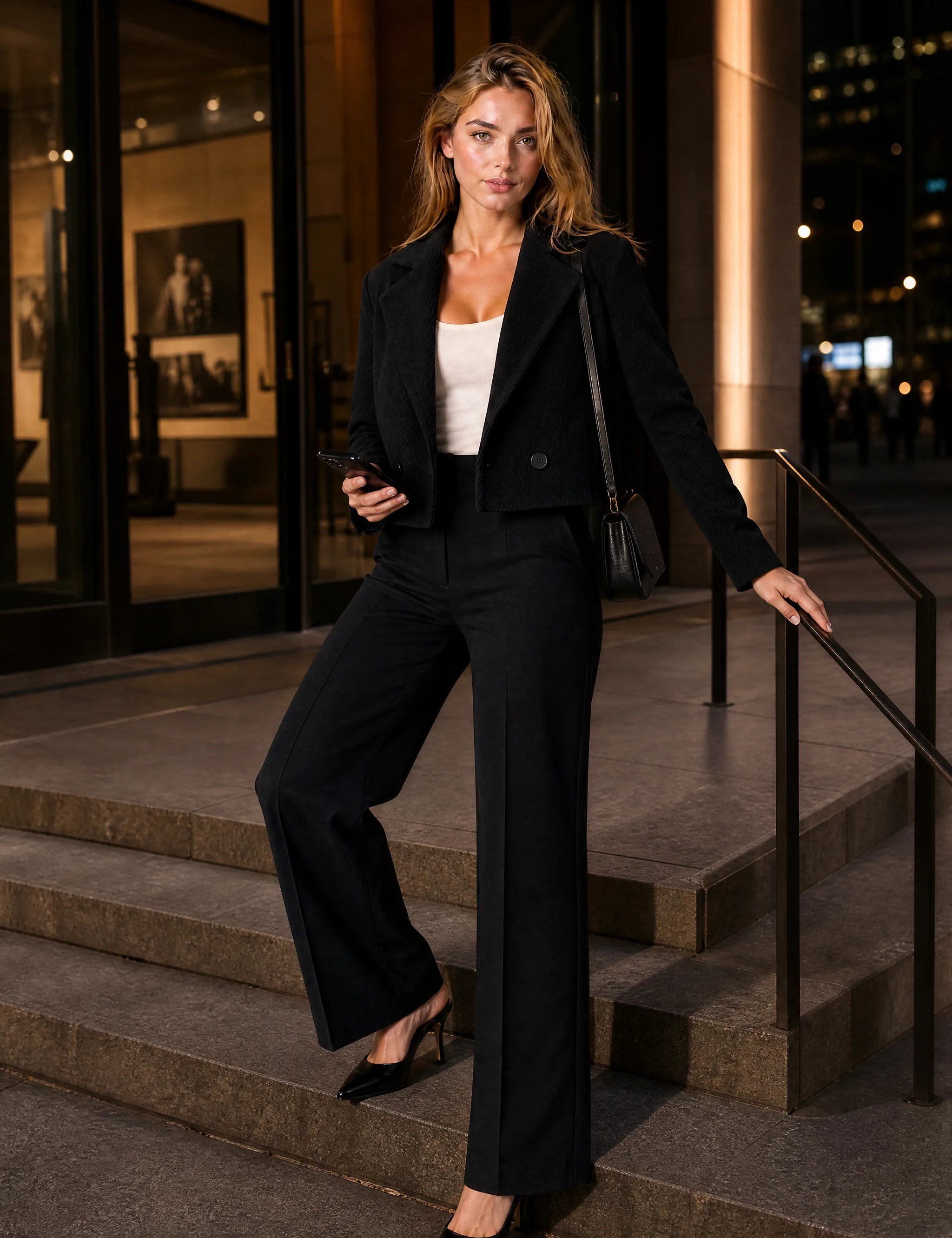 Blazer court ample à double boutonnage | Variante Noir - Lifestyle | Lounelle Paris