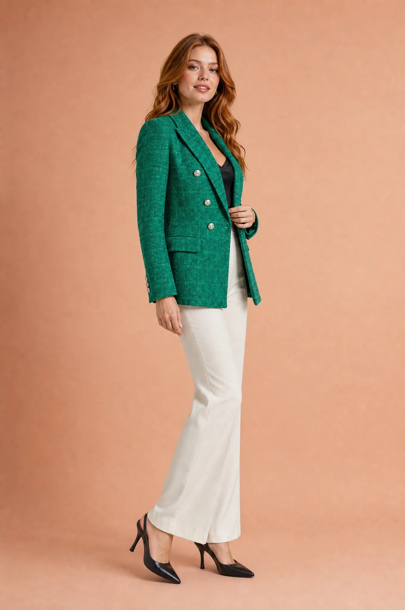 Blazer croisé en tweed | Vue de profil | Lounelle Paris