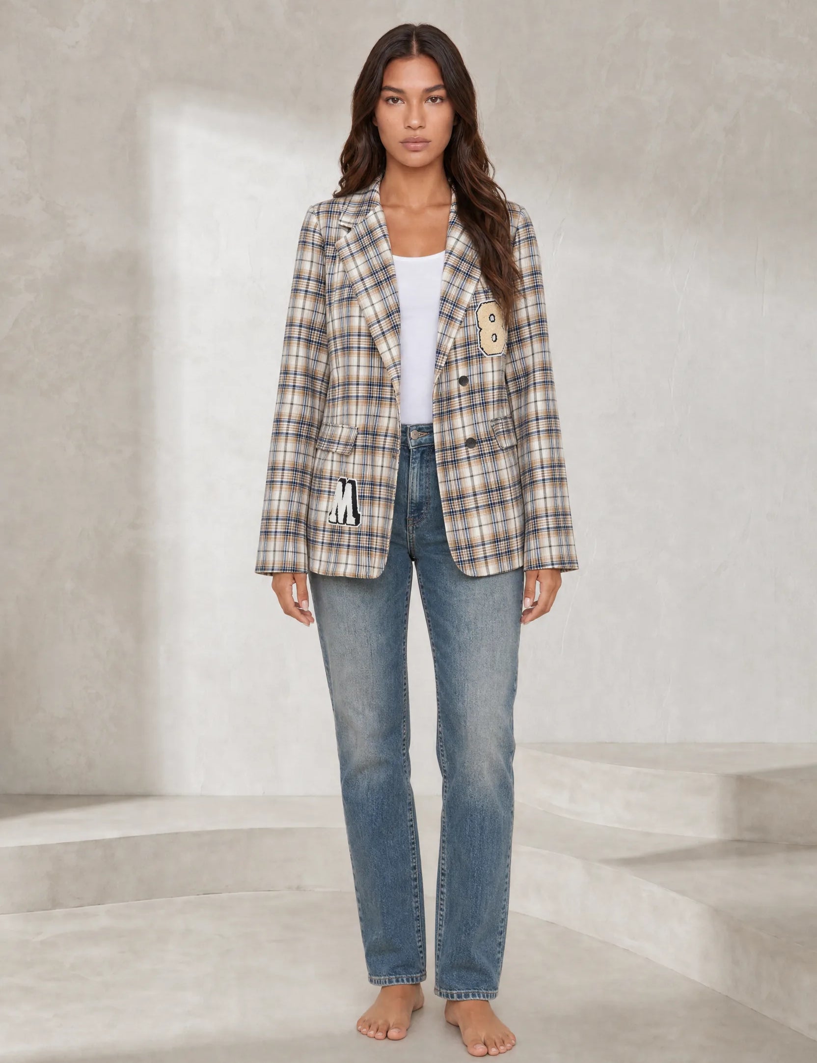 Blazer marron à carreaux | Lounelle Paris