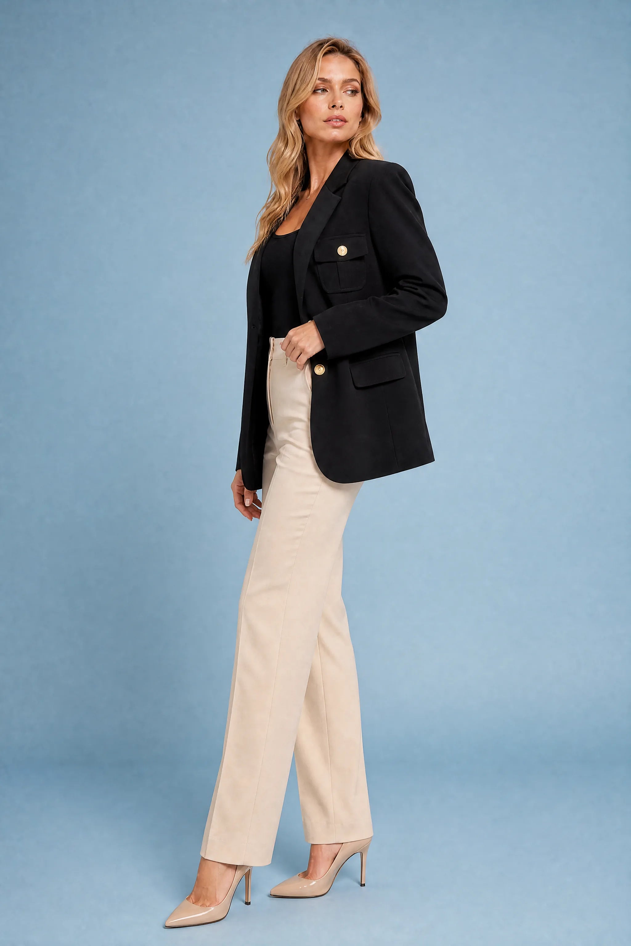 Blazer oversize double boutonné | Vue de profil | Lounelle Paris