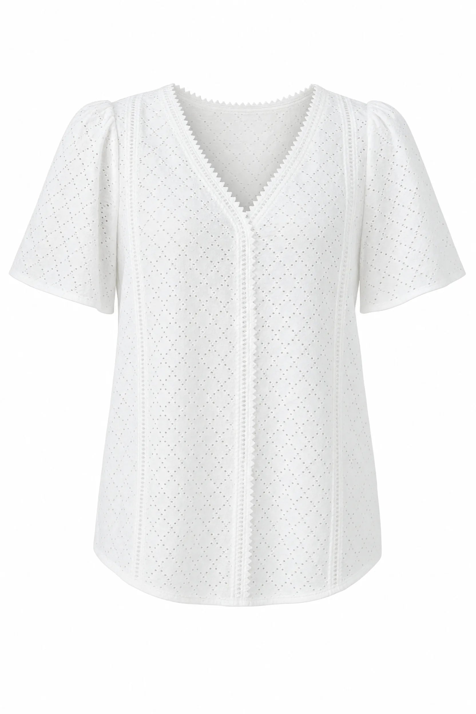 Blouse blanche col V ajourée | Lounelle Paris