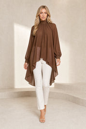 Blouse marron col montant asymétrique | Lounelle Paris