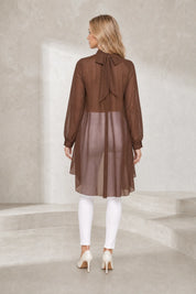 Blouse marron col montant asymétrique | Lounelle Paris