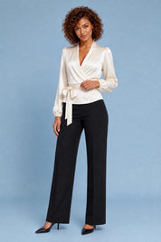 Blouse satinée cache-cœur | Variante Beige | Lounelle Paris