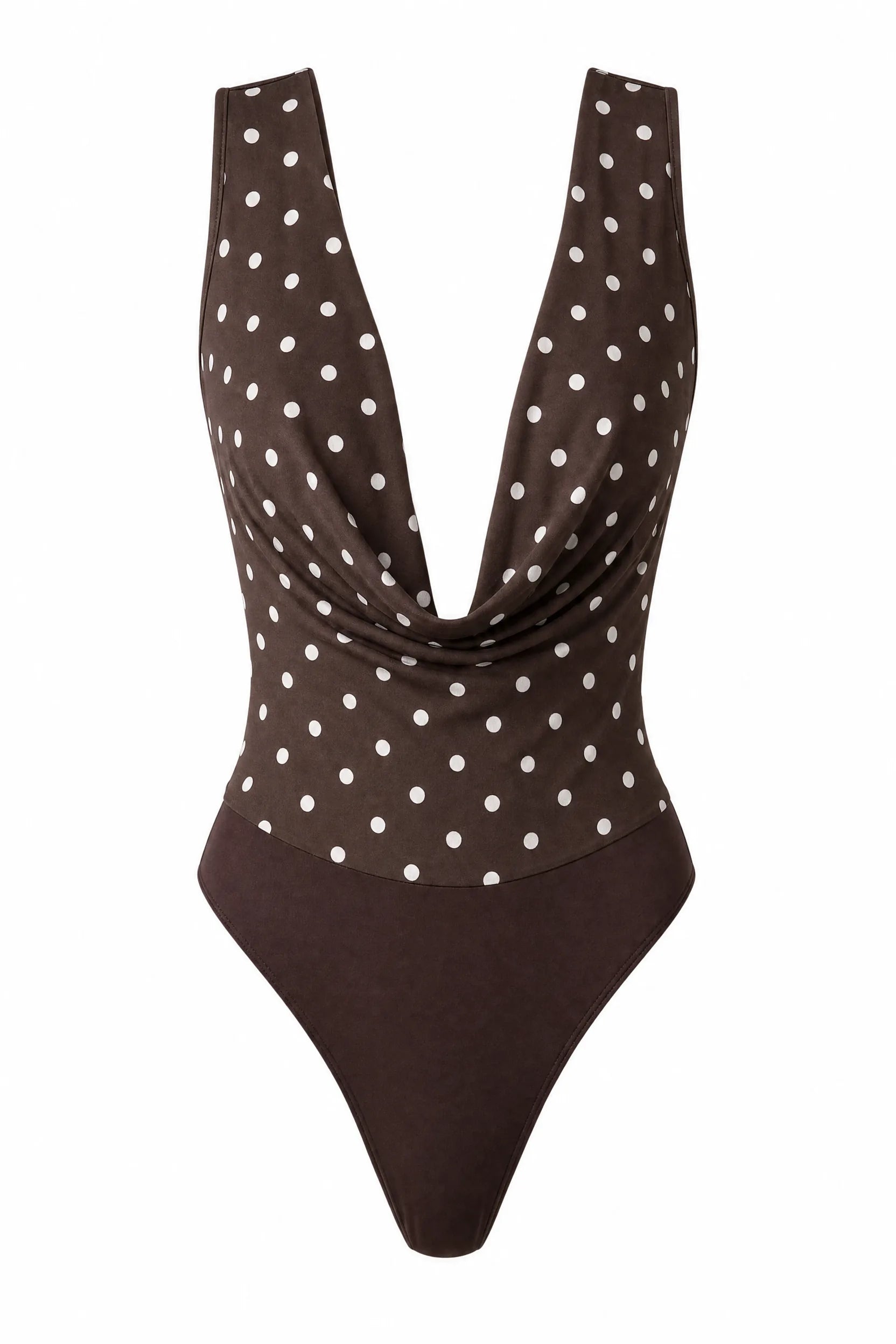 Body marron à pois décolleté drapé | Lounelle Paris