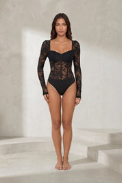 Body noir dentelle encolure carrée | Lounelle Paris