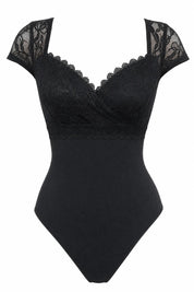 Body noir en dentelle ajusté | Lounelle Paris