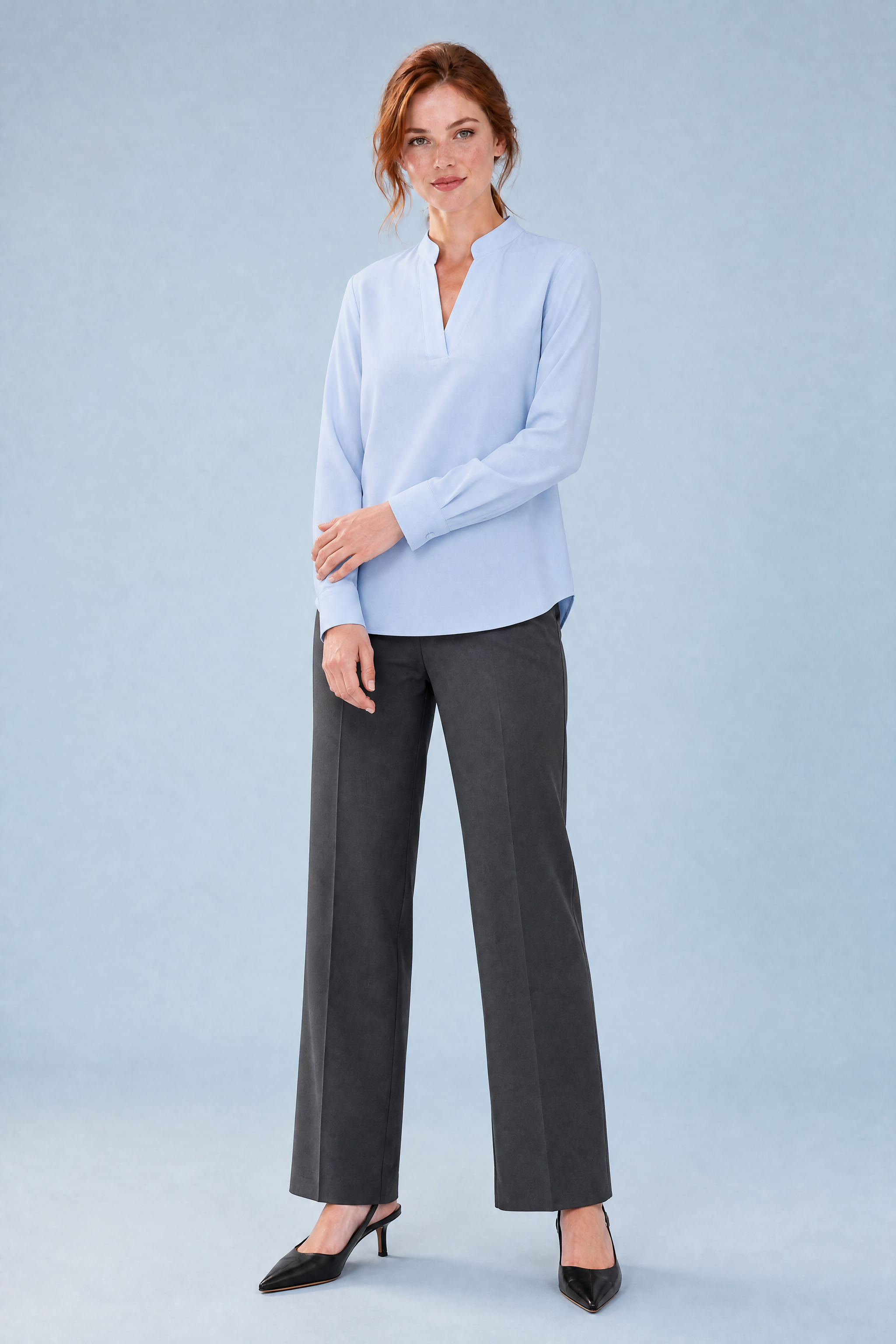 Blouse fluide col en V | Variante Bleu | Lounelle Paris