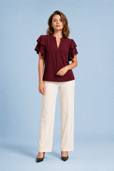 Blusa scollo a V con maniche a volant