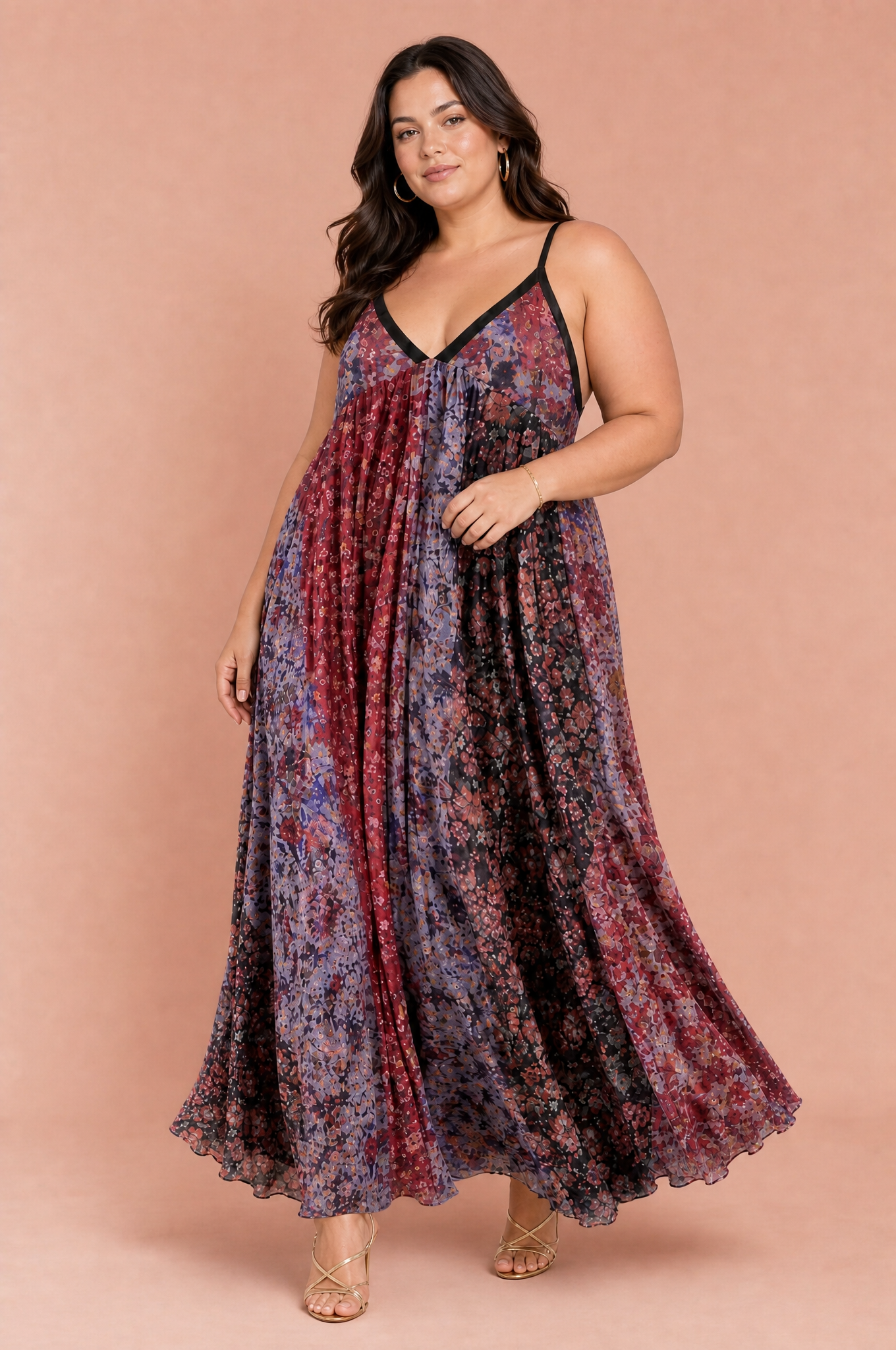 Robe longue imprimée à fines bretelles | Porté sur une silhouette plus ronde | Lounelle Paris