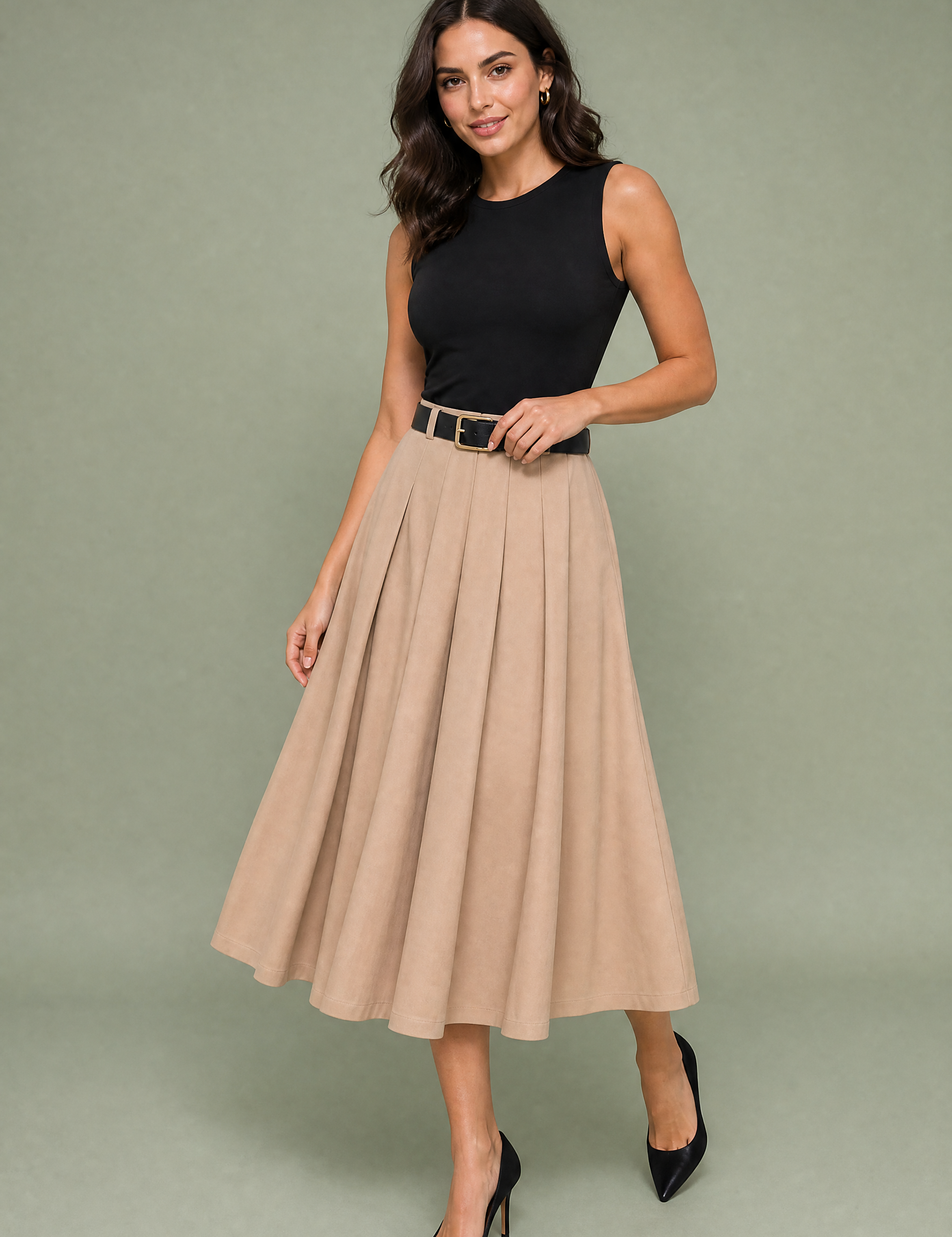 Robe noire bicolore sans manches | Vue de face | Lounelle Paris