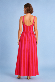 Robe longue rose rayée dos ouvert | Vue de dos | Lounelle Paris