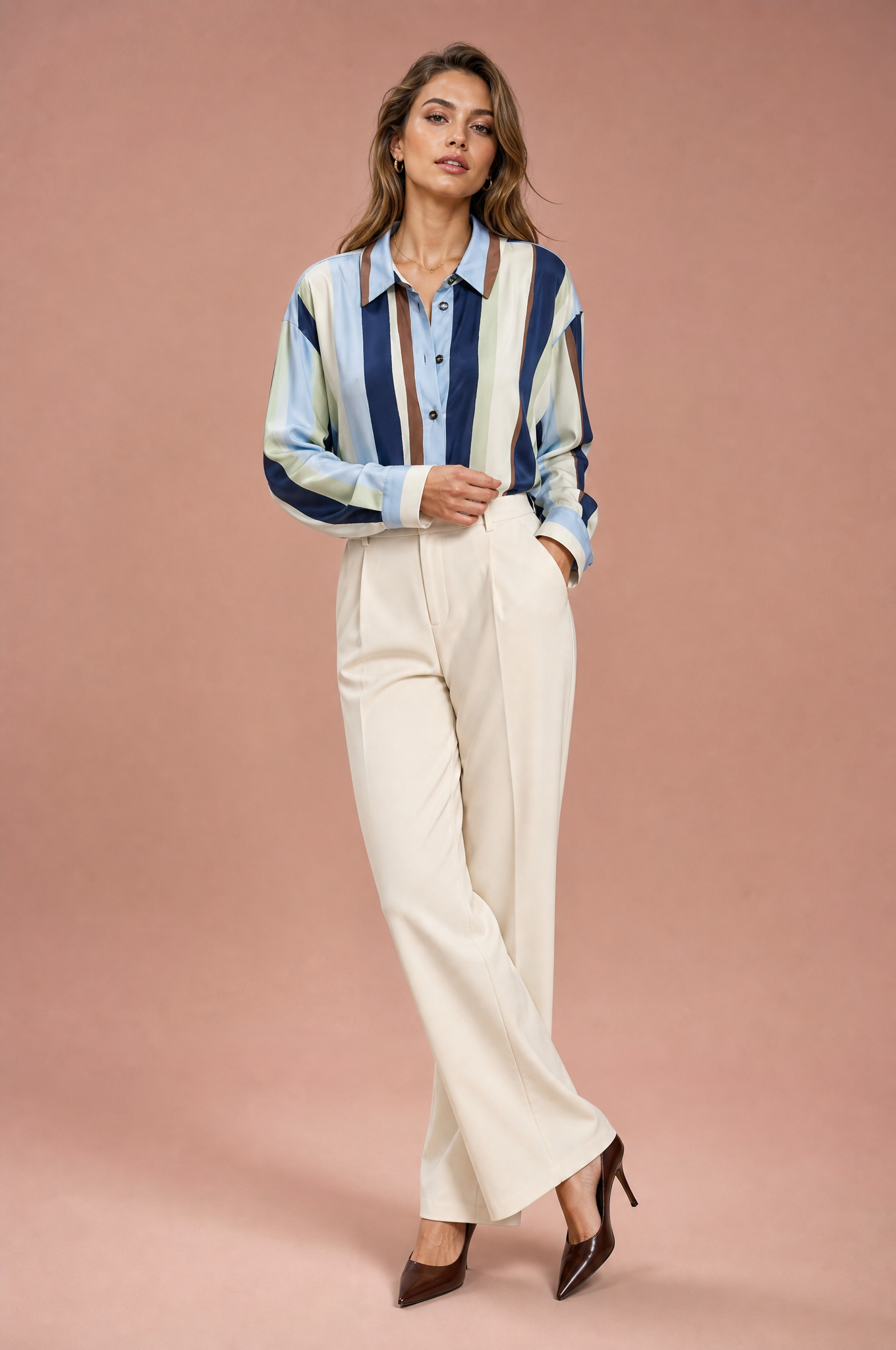 Chemise ample à rayures satinée | Vue de face | Lounelle Paris