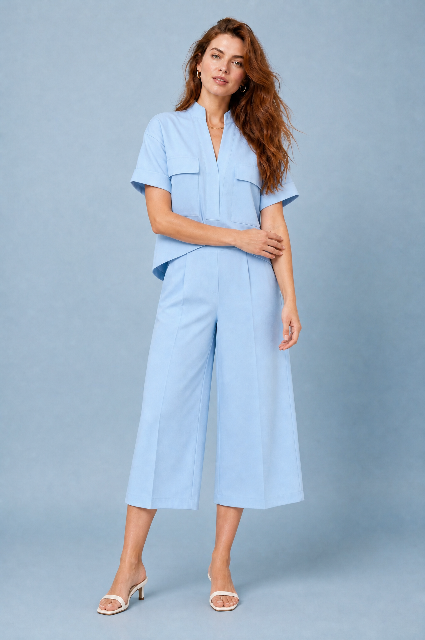 Ensemble deux pièces ample col V | Variante Bleu | Lounelle Paris