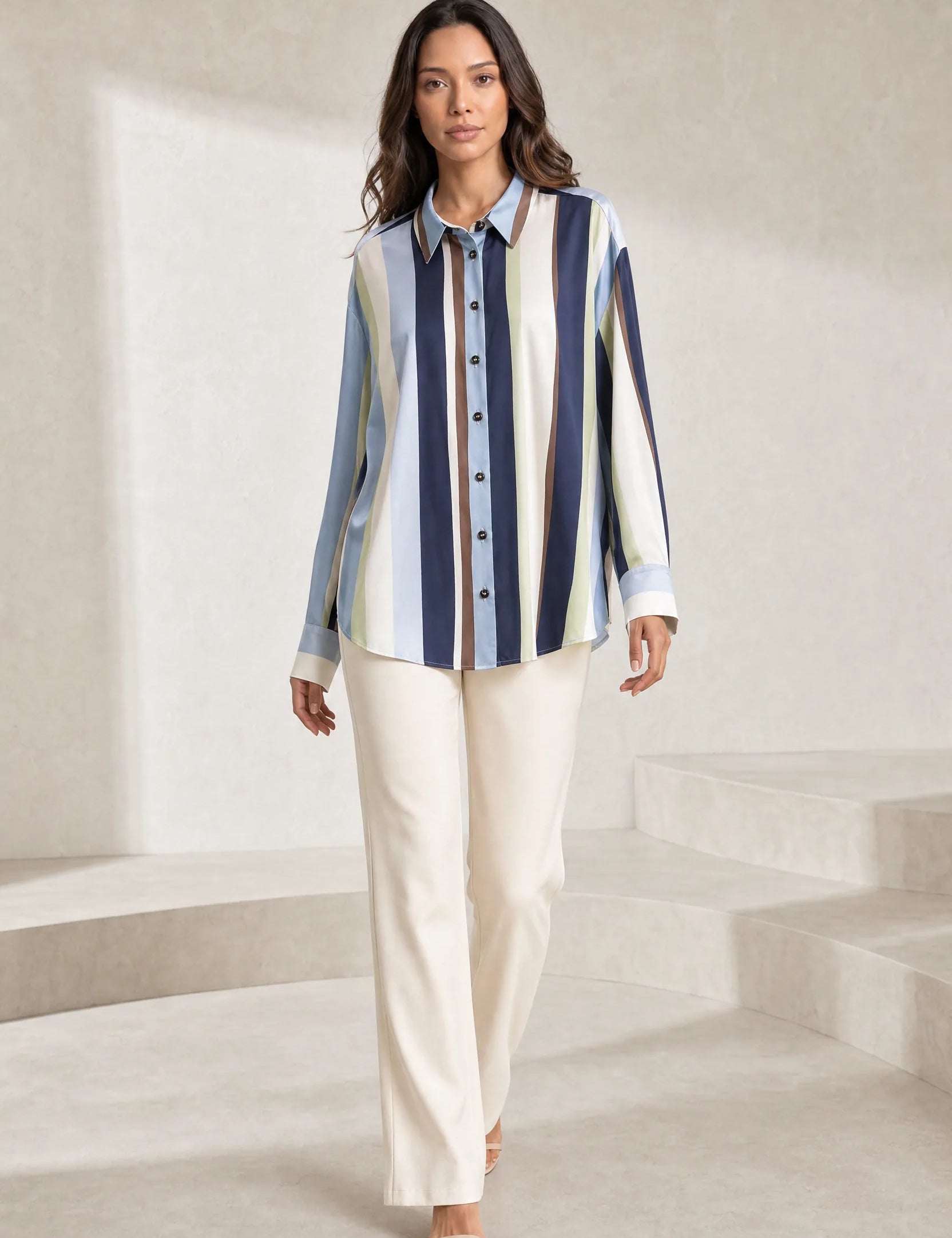 Chemise ample à rayures satinée | Lounelle Paris