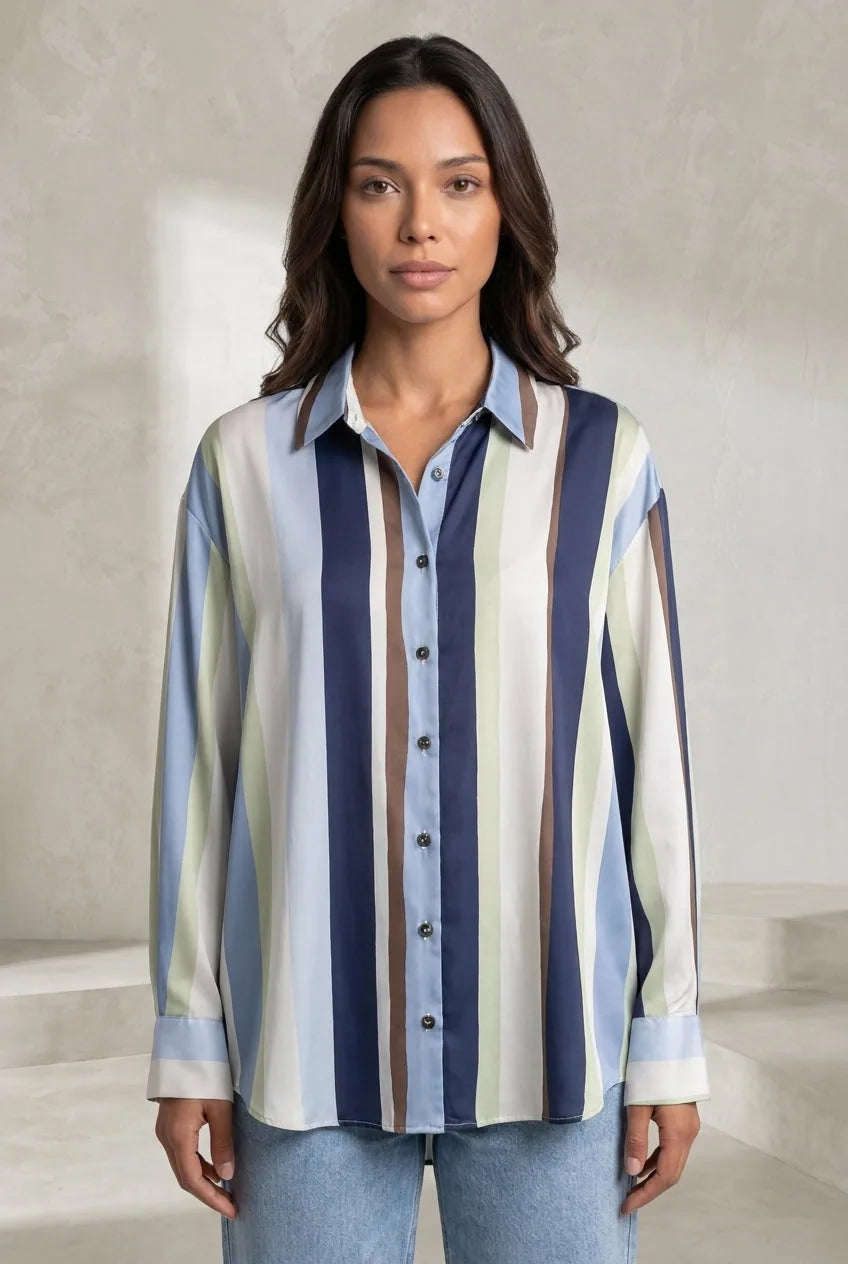 Chemise ample à rayures satinée | Lounelle Paris