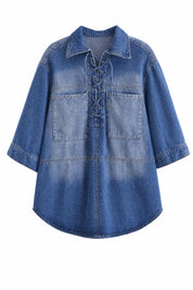 Chemise bleue ample à lacets | Lounelle Paris