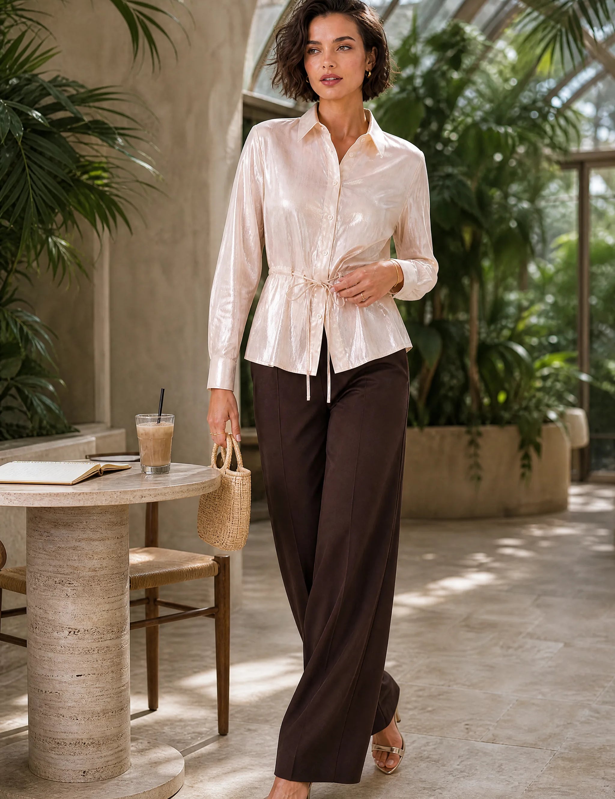 Chemise métallisée à ceinture | Photo lifestyle | Lounelle Paris