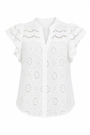 Chemisier blanc col V ajouré | Lounelle Paris