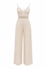 Combinaison abricot col V jambes larges | Lounelle Paris