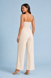 Combinaison abricot col V jambes larges | Vue de dos | Lounelle Paris