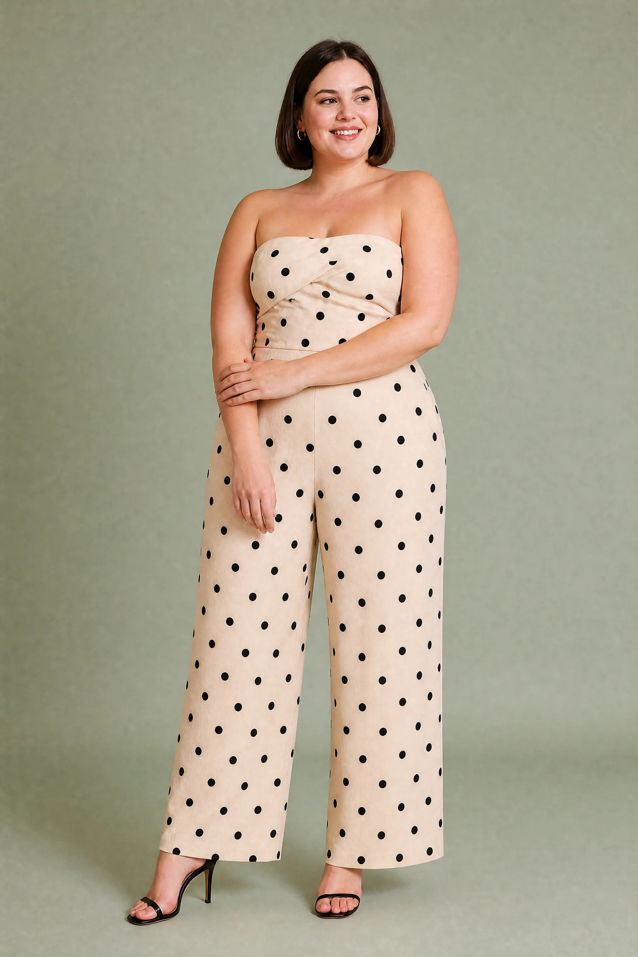 Combinaison bandeau à pois | Porté sur une silhouette plus ronde | Lounelle Paris