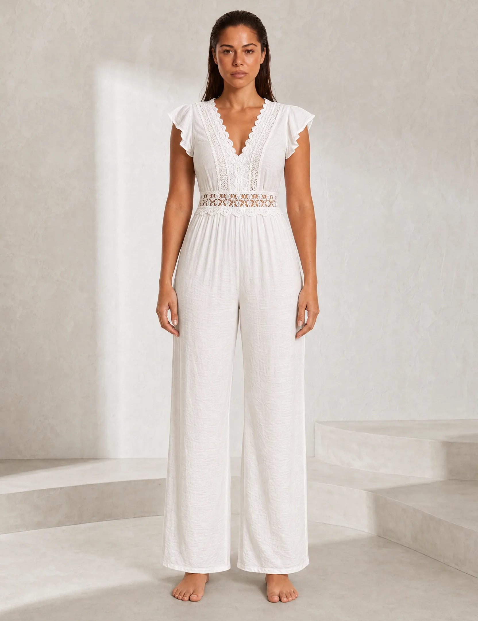 Combinaison blanc cassé à dentelle | Lounelle Paris